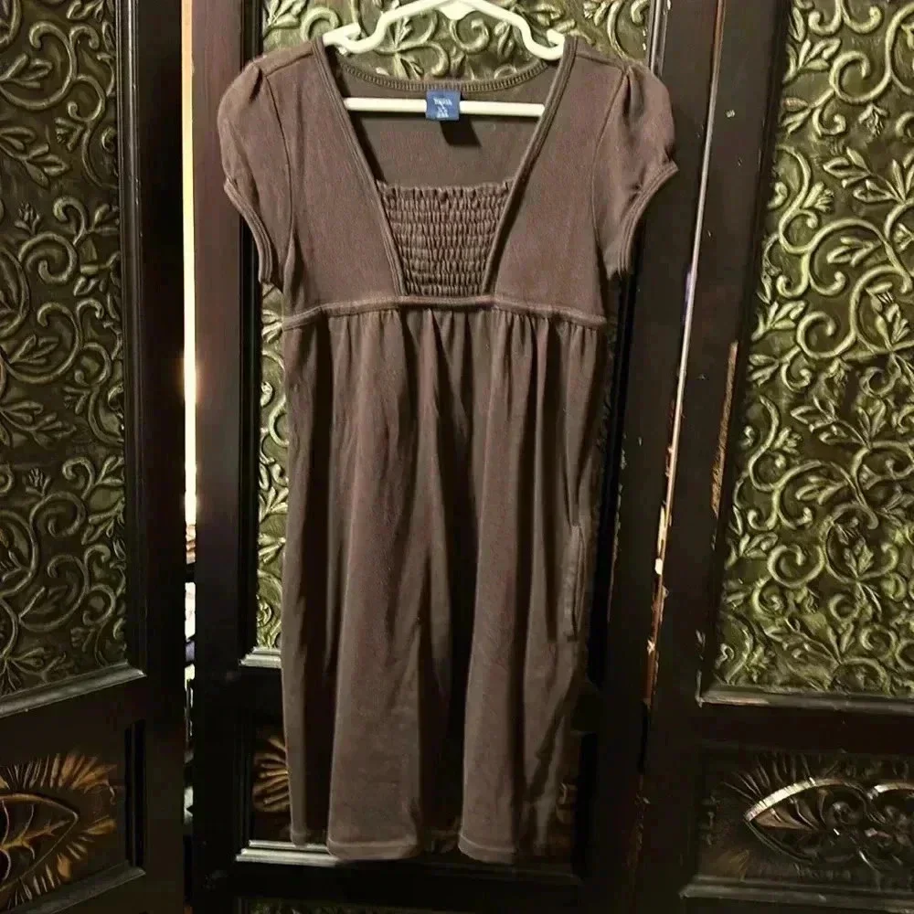Girls GapKids Solid Brown Dress pockets cap sleeves